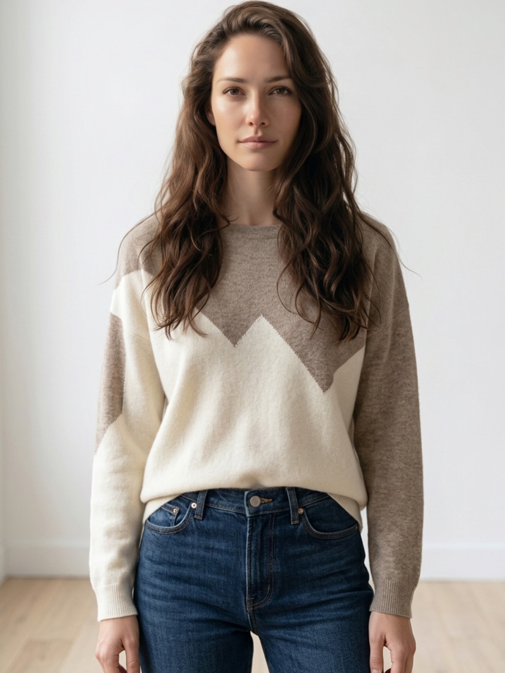 Bianco & Blu Italy Colorblock Chevron Sweater Cashmere Wool Blend